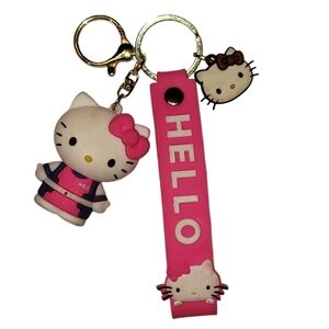 Hello Kitty Keychain Pink With Charm Key Ring Backback FOB Bag Charm Detachable